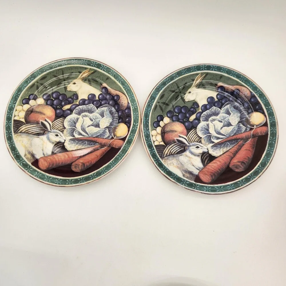 Two Block Br'er‎ Rabbit Salad Plates Discontinued Collectable Bunnies Vegetables